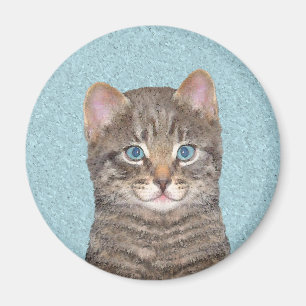 Aimant Tabby Gris Peinture Chat - Cute Original Art Chat
