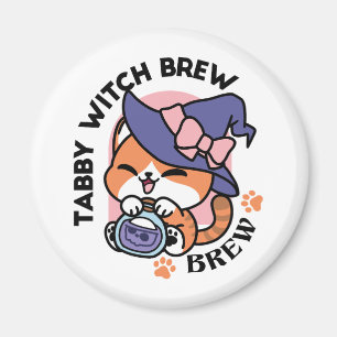 Aimant Tabby Witch Brew – Joli Design de Chat d'Halloween
