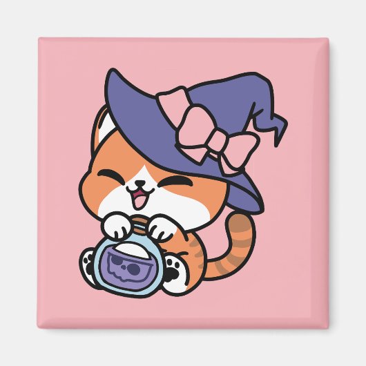 Aimant Tabby Witch Brew – Joli Design de Chat d'Halloween (Devant)