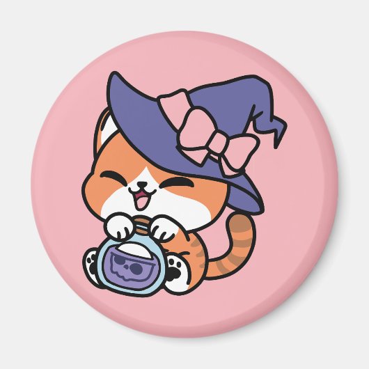 Aimant Tabby Witch Brew – Joli Design de Chat d'Halloween (Devant)
