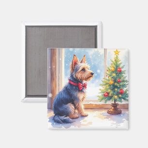 Aimant Table de Noël avec Terrier Australien aquarelle