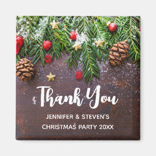 Aimant Table de Noël rustique avec pin et Merci de neige