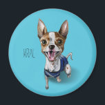 Aimant Tableau Aquarelle de chien de Terrier sur mesure<br><div class="desc">Voici l'illustration d'un chien de Taco Terrier. Il porte des vêtements bleus et a un visage très heureux.</div>