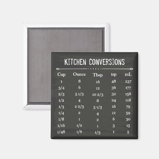 Aimant Tableau de conversion de cuisine pratique en table (Recto/Verso)