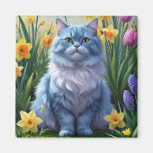 Aimant Tableau des fleurs de printemps de chats bleus ori (Devant)