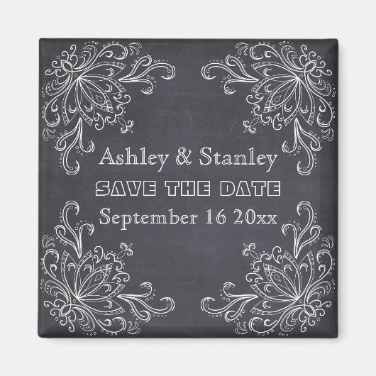 Aimant Tableau noir, mariage à l'ancienne Flourish Save t (Devant)