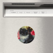 Aimant Tableau vintage de chaton noir et blanc (In Situ (Lave-vaisselle))