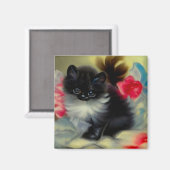 Aimant Tableau vintage de chaton noir et blanc (Recto/Verso)