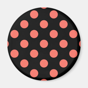 Aimant Taches polka corail vivant sur fond noir