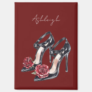 Aimant Talons Hauts Fleuris Noir Blanc