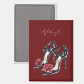 Aimant Talons Hauts Floraux Noir Blanc (Recto/Verso)