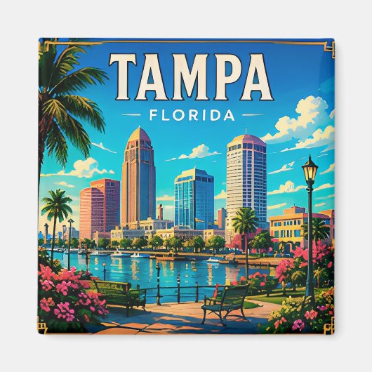 Aimant 🌴 Tampa Floride Front de Mer et Skyline (Devant)