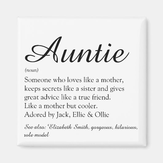 Aimant Tante préférée, définition du script de Tante (Devant)