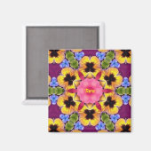 Aimant TARA ~ Abstrait Pansy ~ Rose bleu violet jaune (Recto/Verso)