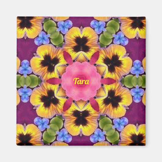 Aimant TARA ~ Abstrait Pansy ~ Rose bleu violet jaune (Devant)