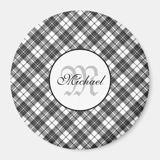 Aimant Tartan motif Noël noir blanc Monogramme (Devant)