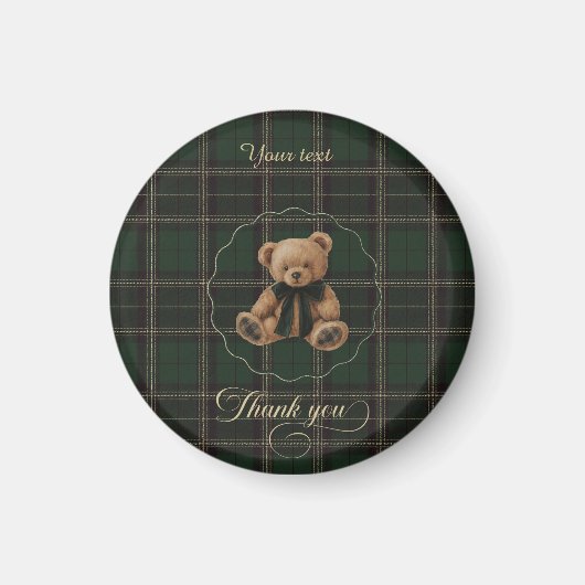 Aimant Tartan Vert Ours en Peluche (Devant)