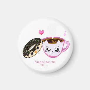 Aimant tasse de café et beignets roses kawaii   le bonheu