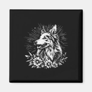Aimant Tatouage de style rétro Amoureux des chiens Collie