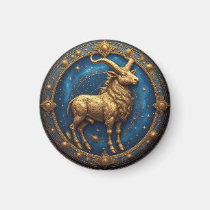Aimant Taureau doré dans un cercle zodiacal cosmique