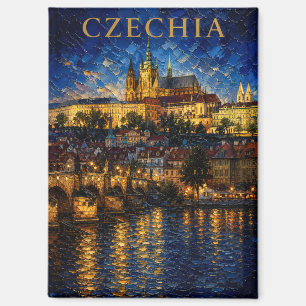 Aimant Tchèque : Art Souvenir Night Glow Prague Castle
