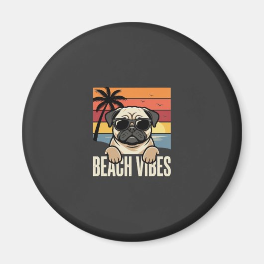 Aimant Tchiens de plage Pug Chien Coucher de soleil (Devant)