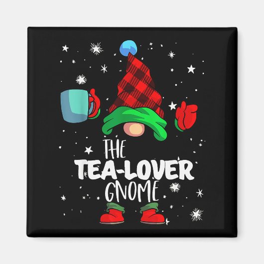 Aimant Tea Lover Gnome Red Buffalo Plaid Matching Family (Devant)