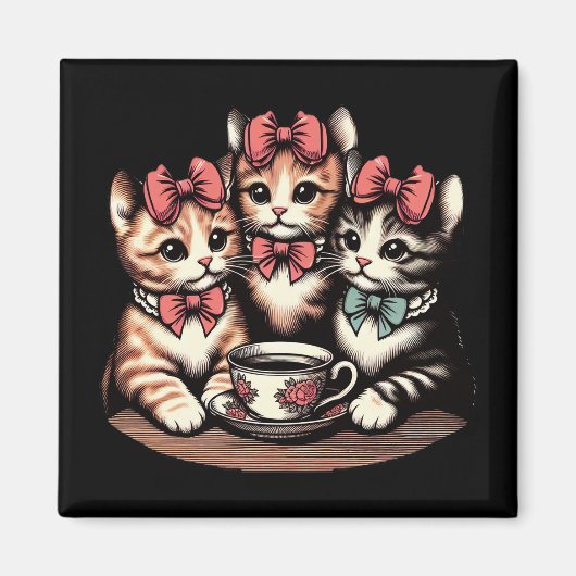 Aimant Tea Party de Kittens vintage (Devant)