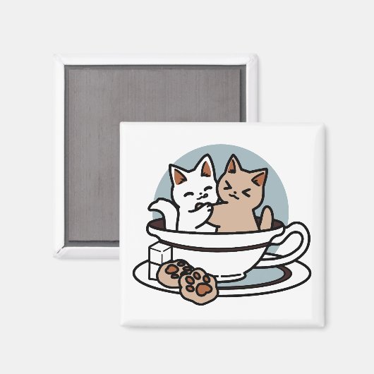 Aimant Tea Time Meow Time - Cute Cat and Tea Design (Recto/Verso)
