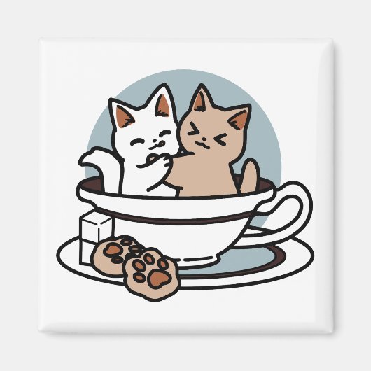 Aimant Tea Time Meow Time - Cute Cat and Tea Design (Devant)