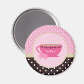 Aimant Tea Time Teacup rose et pote Brown Polka Bow (Recto/Verso)