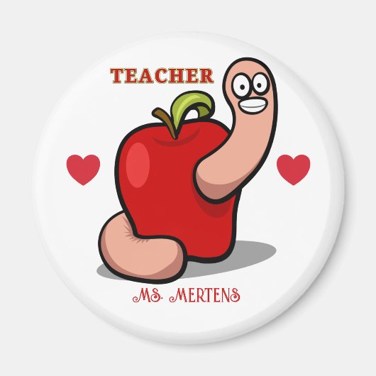 Aimant Teacher Appréciation Worm in Apple Ajouter un nom (Devant)