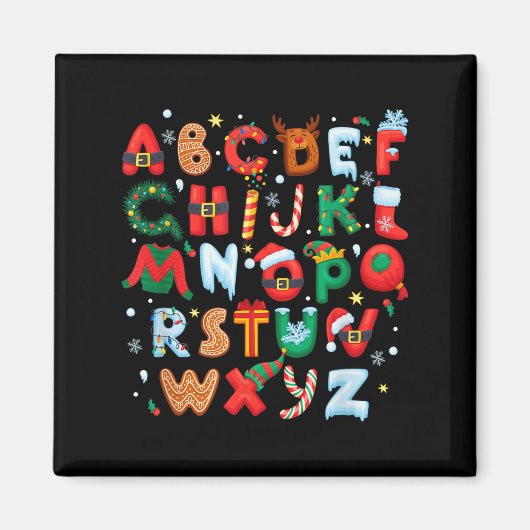 Aimant Teacher Christmas Alphabet Back To School Holiday  (Devant)