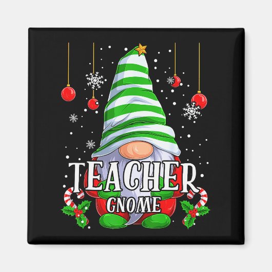 Aimant Teacher Gnome Christmas Pajamas Matching Family Gr (Devant)