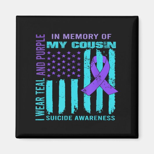 Aimant Teal Purple Ribbon Suicide Awareness Flag Cousin B (Devant)