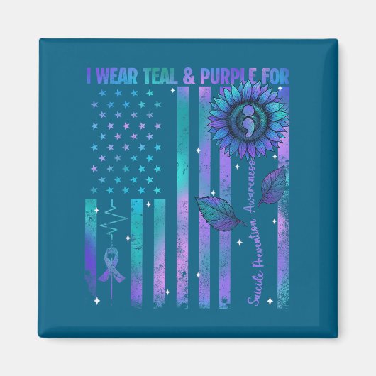 Aimant Teal Purple Us Usa Flag Suicide Prevention Awarene (Devant)