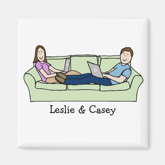 Aimant Techie couple - dessin animé personnalisé (Devant)