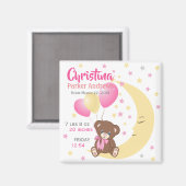 Aimant Teddy Bear assis sur la Lune Baby Birth Statistiqu (Recto/Verso)