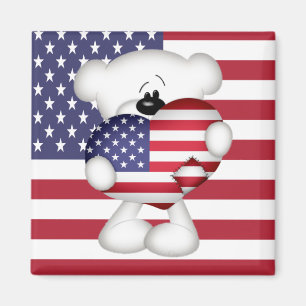 Aimant Teddy Bear et Big USA Flag Heart