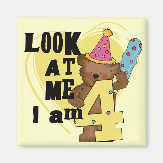 Aimant Teddy Bear I'm 4 Anniversaire Tshirts and Gifts (Devant)