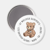 Aimant Teddy Bear Stethoscope Pediatrician Round Text (Recto/Verso)