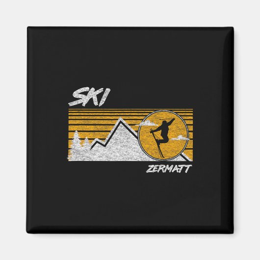 Aimant Tee Ski Zermatt Suisse Ski rétro (Devant)