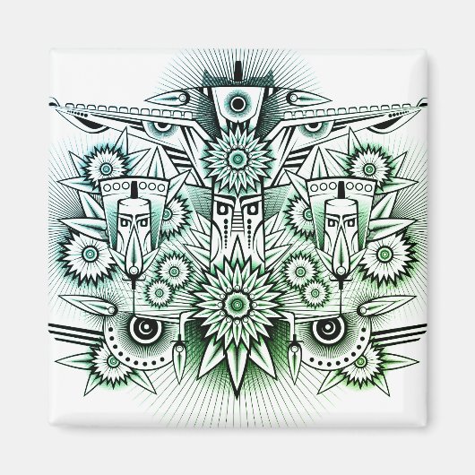 Aimant Teinte verte dessin tribal (Devant)