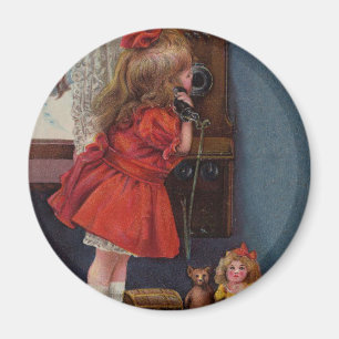 Aimant Téléphone Antique de Petite Fille de Noël