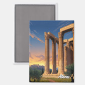Aimant Temple d'Athènes Zeus Olympien Grèce Voyage (Recto/Verso)