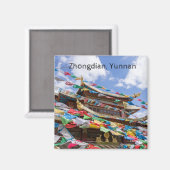 Aimant Temple tibétain avec drapeaux de prière - Yunnan,  (Recto/Verso)