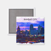 Aimant Tendance Kansas City Skyline Travel Aquarelle (Recto/Verso)