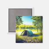 Aimant Tente dans une belle forêt au bord d'un lac (Recto/Verso)