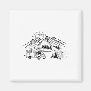 Aimant Tente de Camping Tee Aventure et Feu de Camp Monta