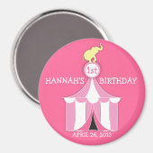 Aimant Tente de cirque et éléphant filles Anniversaire de (Recto/Verso)